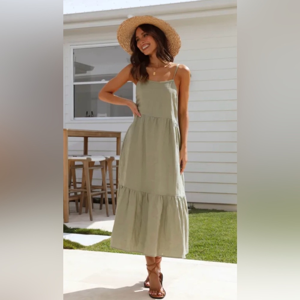 Sage Green Linen Maxi Dress